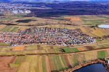Aerial photograpy of From the west in the district Neuthard in Karlsdorf-Neuthard in the state Baden-Wuerttemberg, Germany