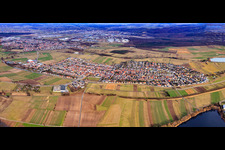 Panorama of the village from the west in the district Neuthard in Karlsdorf-Neuthard in the state Baden-Wuerttemberg, Germany