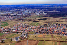 Oblique view of From the west in the district Neuthard in Karlsdorf-Neuthard in the state Baden-Wuerttemberg, Germany