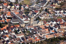 Aerial view of St. Sebastian in the district Neuthard in Karlsdorf-Neuthard in the state Baden-Wuerttemberg, Germany