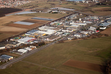 Aerial view of Am Mantel industrial area in Bruchsal in the state Baden-Wuerttemberg, Germany
