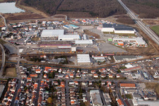 Aerial view of Industrial area on the highway in the district Karlsdorf in Karlsdorf-Neuthard in the state Baden-Wuerttemberg, Germany