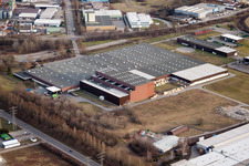 Aerial photograpy of Industrial area on the highway in Bruchsal in the state Baden-Wuerttemberg, Germany