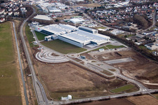 Aerial view of SEW-EURODRIVE GmbH new building in Bruchsal in the state Baden-Wuerttemberg, Germany
