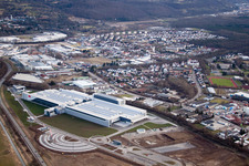 Aerial view of Industrial estate and company settlement SEW GGW in Bruchsal in the state Baden-Wurttemberg