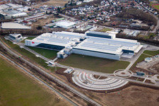 Oblique view of SEW-EURODRIVE GmbH new building in Bruchsal in the state Baden-Wuerttemberg, Germany