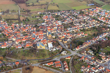 Town center from the west with St. Josef kindergarten and ASB senior citizens' home "Josefshaus". in the district Ubstadt in Ubstadt-Weiher in the state Baden-Wuerttemberg, Germany