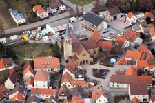 Aerial view of St. Marcellus in the district Stettfeld in Ubstadt-Weiher in the state Baden-Wuerttemberg, Germany