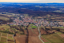 View of the town from the west in the district Zeutern in Ubstadt-Weiher in the state Baden-Wuerttemberg, Germany