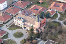 Aerial view of Building the retirement home Caritas Foerderzentrum St. Laurentius and Paulus in the district Queichheim in Landau in der Pfalz in the state Rhineland-Palatinate, Germany