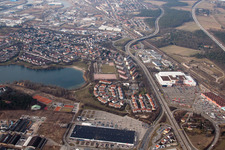 Aerial photograpy of Rheinauer See in the district Rheinau in Mannheim in the state Baden-Wuerttemberg, Germany