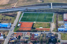 Sports fields at the Hirschacker Primary School in Schwetzingen in the state Baden-Wuerttemberg, Germany
