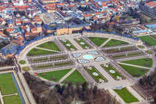 Oblique view of Rondell in the Arion Fountain in the Schwetzingen Palace Park in Schwetzingen in the state Baden-Wuerttemberg, Germany