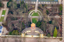Aerial view of Apollo Temple and Orangery in the Schwetzingen Palace Gardens in Schwetzingen in the state Baden-Wuerttemberg, Germany