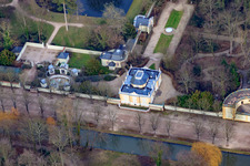 Aerial photograpy of Apollo Temple and Orangery in the Schwetzingen Palace Gardens in Schwetzingen in the state Baden-Wuerttemberg, Germany