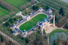 Aerial view of Mosque in the Schwetzingen Palace Gardens in Schwetzingen in the state Baden-Wuerttemberg, Germany