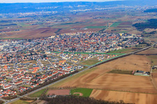 View of the town from the west in Oftersheim in the state Baden-Wuerttemberg, Germany