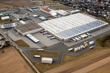 Oblique view of Building complex and grounds of the logistics center Aldi Sued in Ketsch in the state Baden-Wurttemberg, Germany