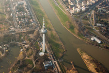 Television Tower Mannheim on Luisenpark and Neckar shore in the district Oststadt in Mannheim in the state Baden-Wurttemberg, Germany