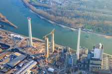 Construction site of power plants and exhaust towers of thermal power station GKM Block 6 in the district Neckarau in Mannheim in the state Baden-Wurttemberg, Germany