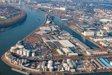 Rheinauhafen in the district Rheinau in Mannheim in the state Baden-Wuerttemberg, Germany from the plane