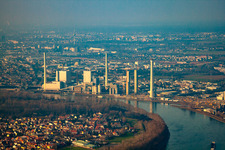 Large power plant with new construction of Unit 6 in the district Neckarau in Mannheim in the state Baden-Wuerttemberg, Germany out of the air