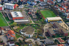 Aerial view of Community Center, Tullahalle and Tullaschule in the district Maximiliansau in Wörth am Rhein in the state Rhineland-Palatinate, Germany