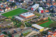 Aerial photograpy of Community Center, Tullahalle and Tullaschule in the district Maximiliansau in Wörth am Rhein in the state Rhineland-Palatinate, Germany