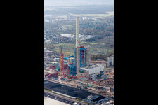 Construction site of power plants and exhaust towers of thermal power station EnBW Energie Baden-Wuerttemberg AG, Rheinhafen-Dampfkraftwerk Karlsruhe in Karlsruhe in the state Baden-Wurttemberg, Germany