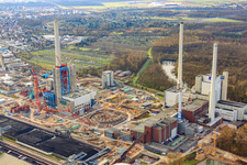 Aerial view of New ENBW Rhine Harbour steam power plant Karlsruhe in the district Daxlanden in Karlsruhe in the state Baden-Wuerttemberg, Germany