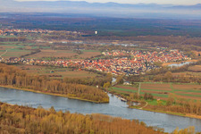 Aerial view of Lauter estuary in Neuburg am Rhein in the state Rhineland-Palatinate, Germany
