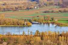 Oblique view of Lauter estuary in Neuburg am Rhein in the state Rhineland-Palatinate, Germany