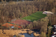 Football field and tennis courts in the district Neuburgweier in Rheinstetten in the state Baden-Wuerttemberg, Germany