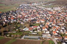 Aerial view of Town View of the streets and houses of the residential areas in the district Neuburgweier in Au am Rhein in the state Baden-Wurttemberg