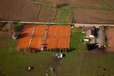 Aerial view of Tennis court in the district Illingen in Elchesheim-Illingen in the state Baden-Wuerttemberg, Germany