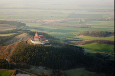 Aerial view of Castle of the fortress Wachsenburg in Amt Wachsenburg in the state Thuringia