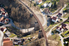 Aerial photograpy of Railway bridge building to route the train tracks in Angelroda in the state Thuringia