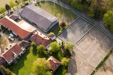 Rittnerthof in the district Durlach in Karlsruhe in the state Baden-Wuerttemberg, Germany from the drone perspective