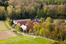 Aerial view of Rittnerthof in the district Durlach in Karlsruhe in the state Baden-Wuerttemberg, Germany
