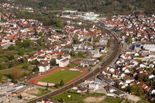 Aerial view of School building of the Ludwig-Marum-Gymnasium Pfinztal in the district Berghausen in Pfinztal in the state Baden-Wurttemberg