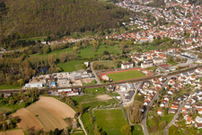 Oblique view of School building of the Ludwig-Marum-Gymnasium Pfinztal in the district Berghausen in Pfinztal in the state Baden-Wurttemberg