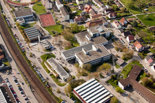 Drone recording of School building of the Ludwig-Marum-Gymnasium Pfinztal in the district Berghausen in Pfinztal in the state Baden-Wurttemberg