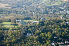 Aerial view of Schöneck Sports School behind the Turmberg in the district Durlach in Karlsruhe in the state Baden-Wuerttemberg, Germany