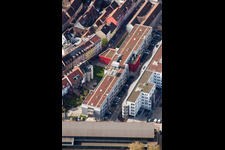 Aerial view of To the foundry in the district Durlach in Karlsruhe in the state Baden-Wuerttemberg, Germany