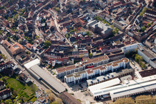 To the foundry in the district Durlach in Karlsruhe in the state Baden-Wuerttemberg, Germany from above