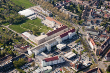 Aerial view of Development area of industrial wasteland ehemaliges Pfaff-Gelaende jetzt Raumfabrik in the district Durlach in Karlsruhe in the state Baden-Wurttemberg