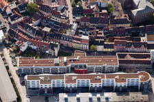 Aerial photograpy of Development area of industrial conversion project zur Giesserei in the district Durlach in Karlsruhe in the state Baden-Wurttemberg