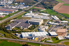 Building and production halls on the premises of Robert Bosch GmbH in the district Durlach in Karlsruhe in the state Baden-Wurttemberg, Germany