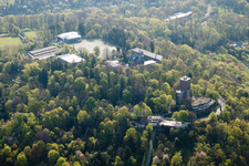 Aerial photograpy of Schöneck Sports School behind the Turmberg in the district Durlach in Karlsruhe in the state Baden-Wuerttemberg, Germany
