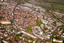 Aerial view of Old town from the east in the district Durlach in Karlsruhe in the state Baden-Wuerttemberg, Germany